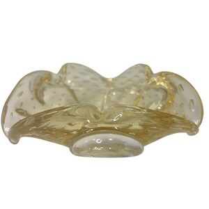 Murano Gold Amberina Glass Bullicante Bowl Controlled Bubbles Mid Century